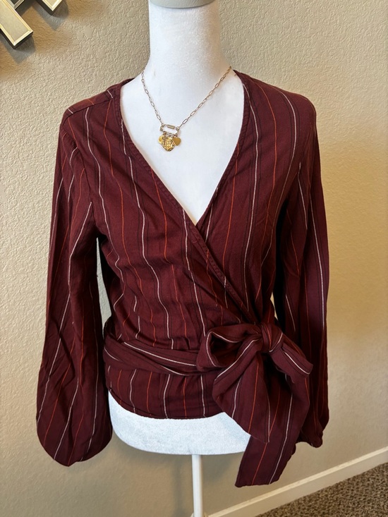 Billabong Tops - Billabong Burgundy Striped Wrap Top with Side Tie